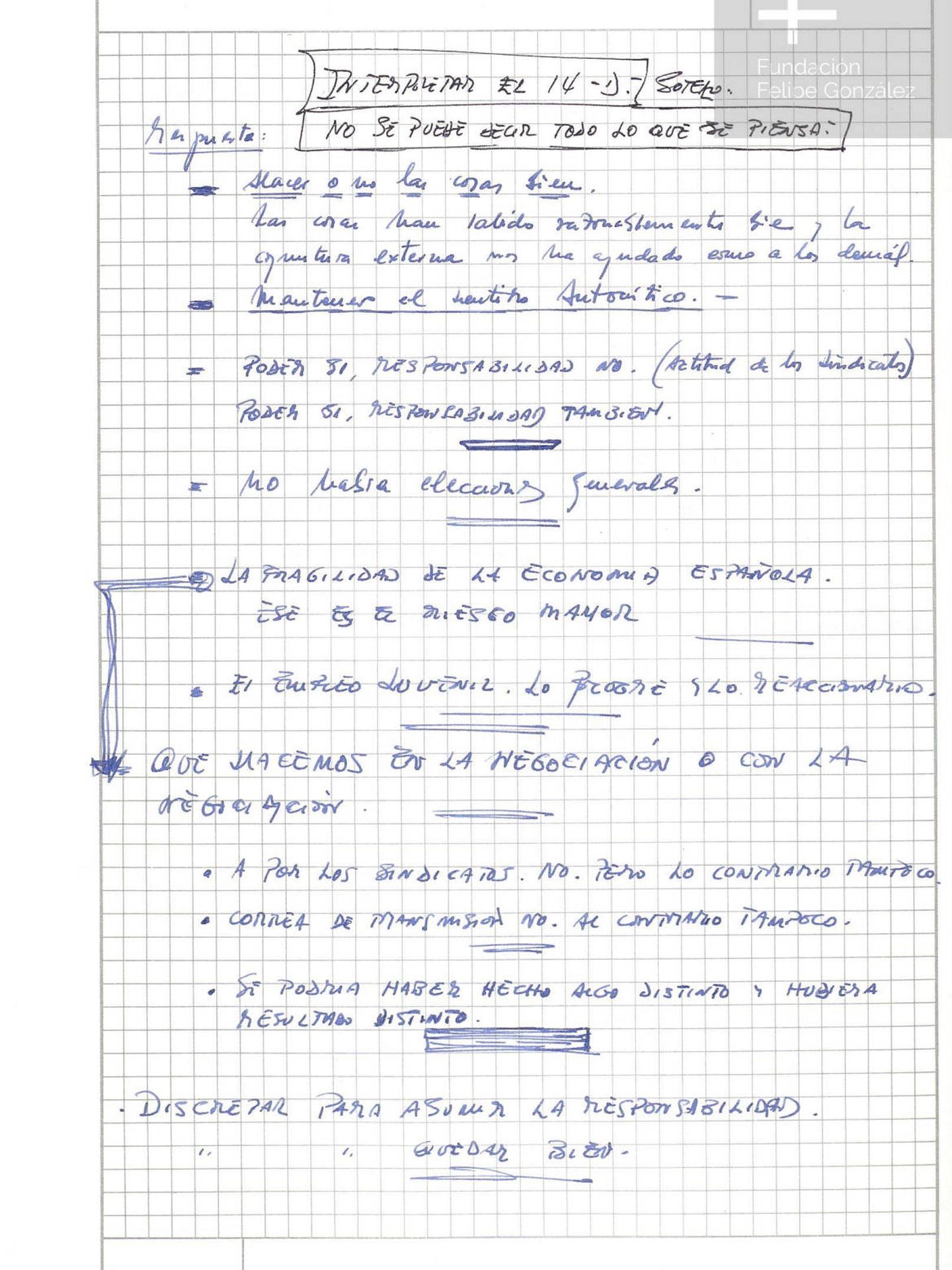 Pinche para leer las notas manuscritas de Felipe González sobre el 14-D. (Fundación Felipe González)
