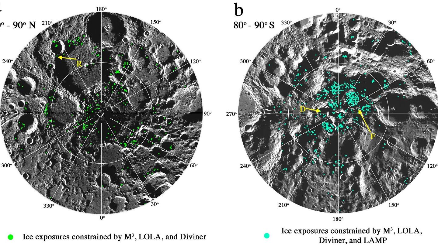 El hielo superficial expuesto en las regiones polares de la Luna (PNAS)