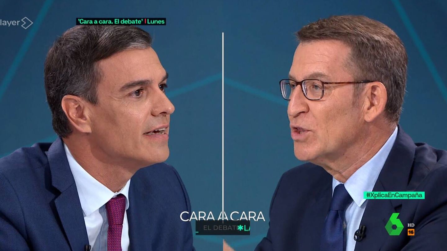 Pedro Sánchez y Alberto Núñez Feijóo en el cara a cara de Atresmedia. (Atresmedia)