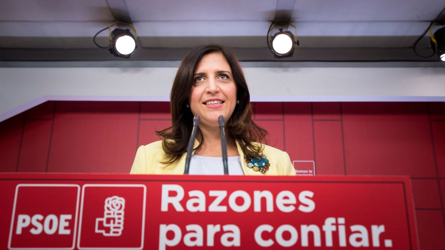 La portavoz del comité electoral del PSOE, Esther Peña, este lunes en Ferraz. (EFE)