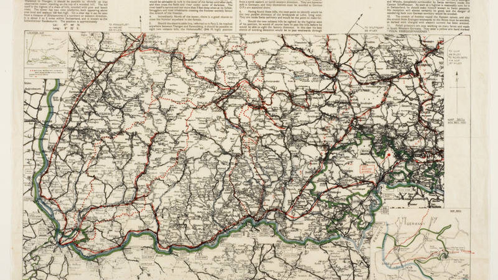 Foto: Minúsculo mapa con instrucciones de la frontera entre Suiza y Alemania. (British Library. Dominio público)