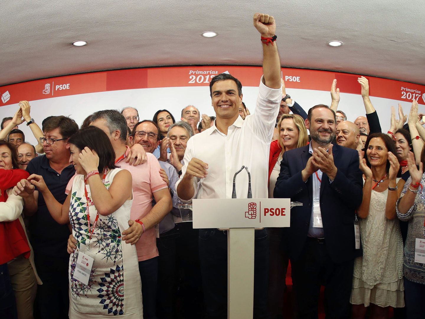 Pedro Sánchez, la noche en que venció en las primarias y reconquistó el liderazgo del PSOE, el 21 de mayo de 2017, en Ferraz. (EFE)