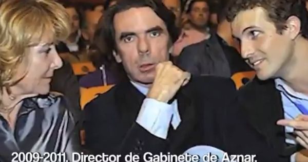 Foto: Imagen de Aznar, Casado y Aguirre con la que comienza el vídeo.