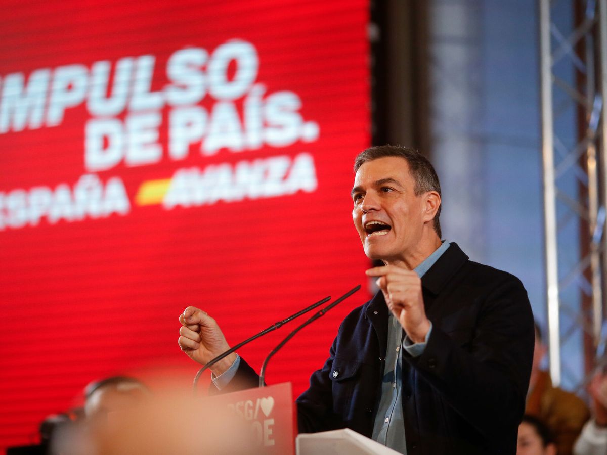 Foto: Pedro Sánchez, en el acto del PSOE en Lugo este sábado. (EP/Carlos Castro)