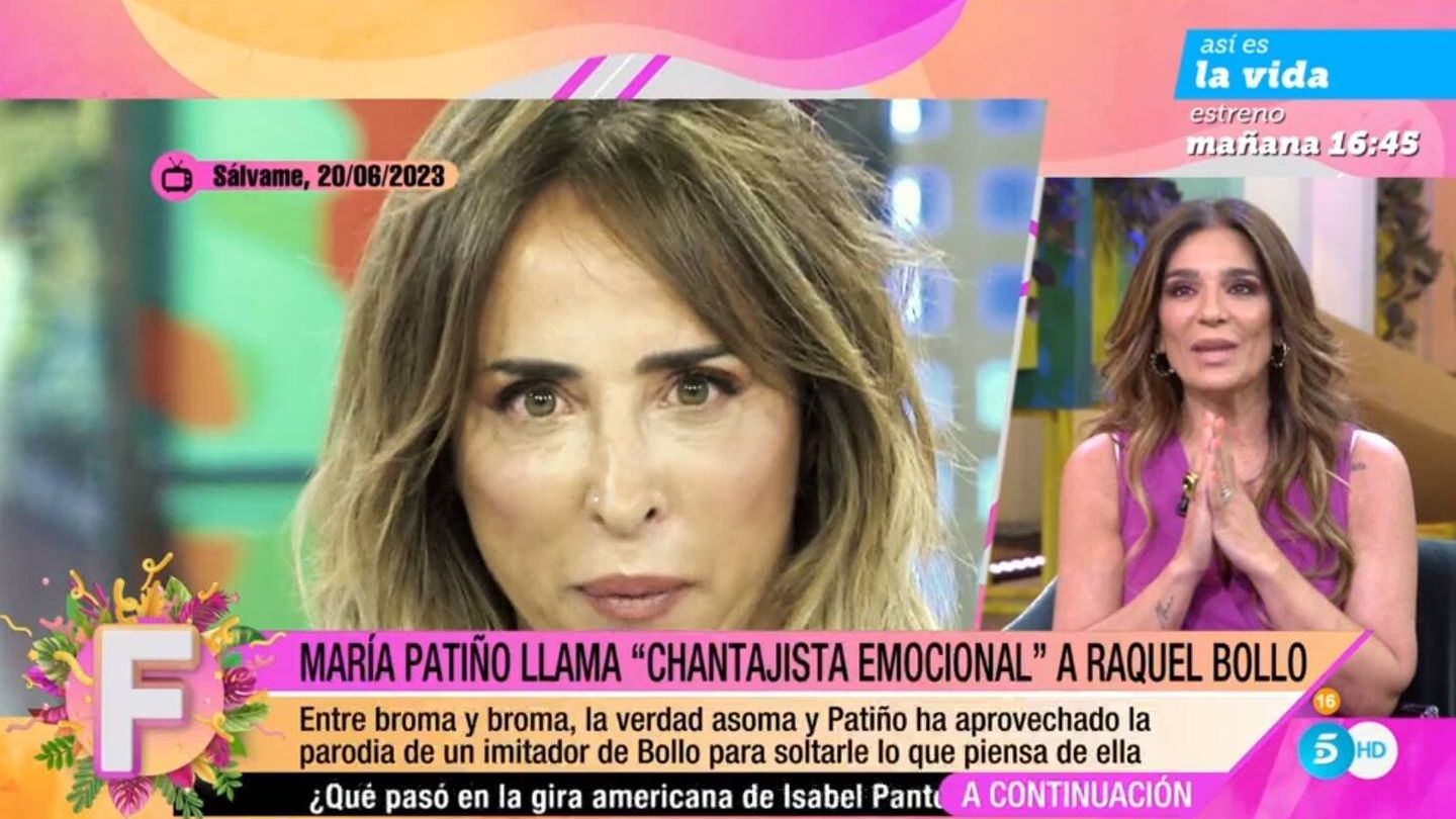 Raquel Bollo reacciona a los ataques de María Patiño. (Mediaset España)