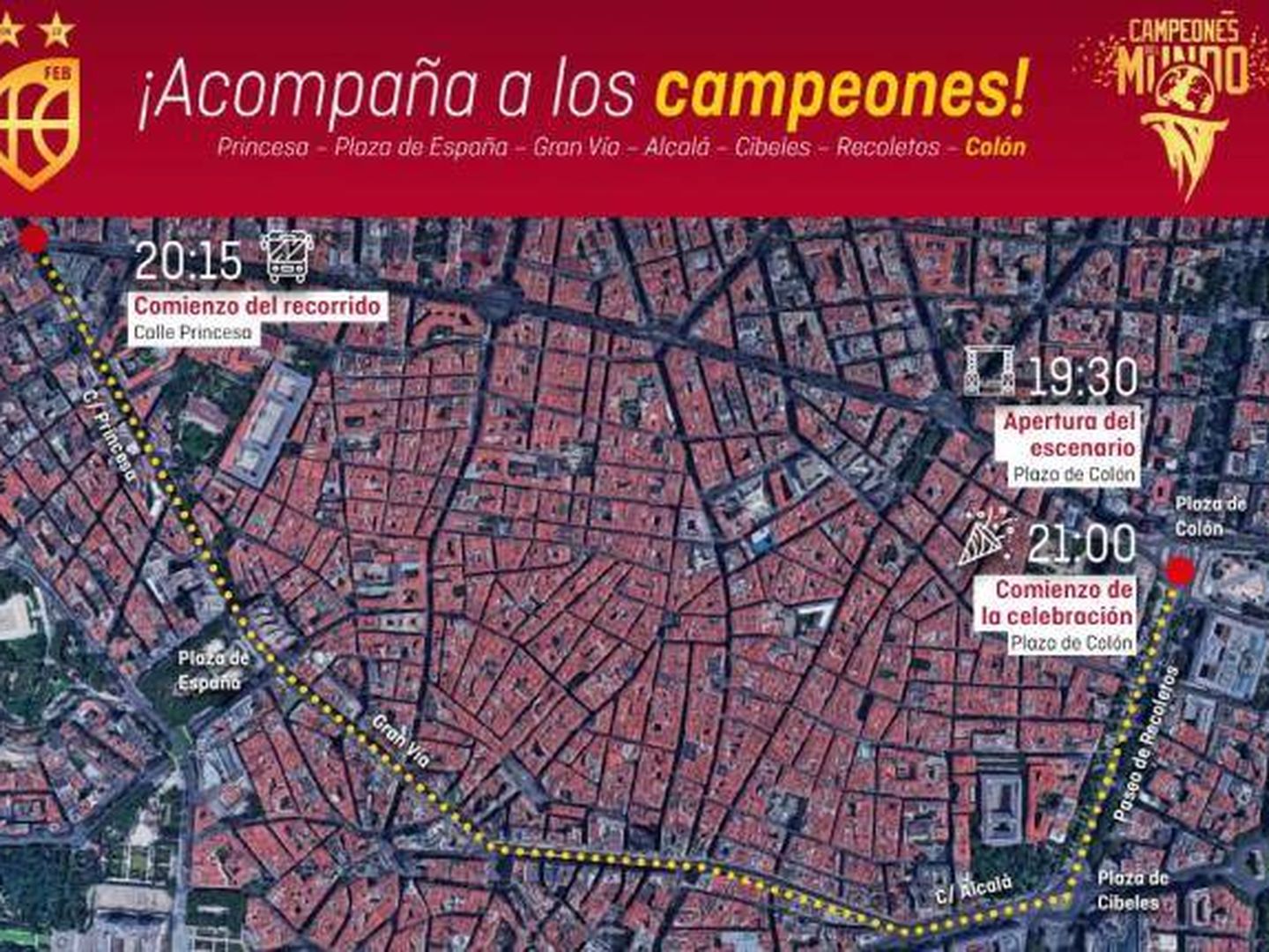 Recorrido de la Selección española de baloncesto por las calles de Madrid. (FEB)