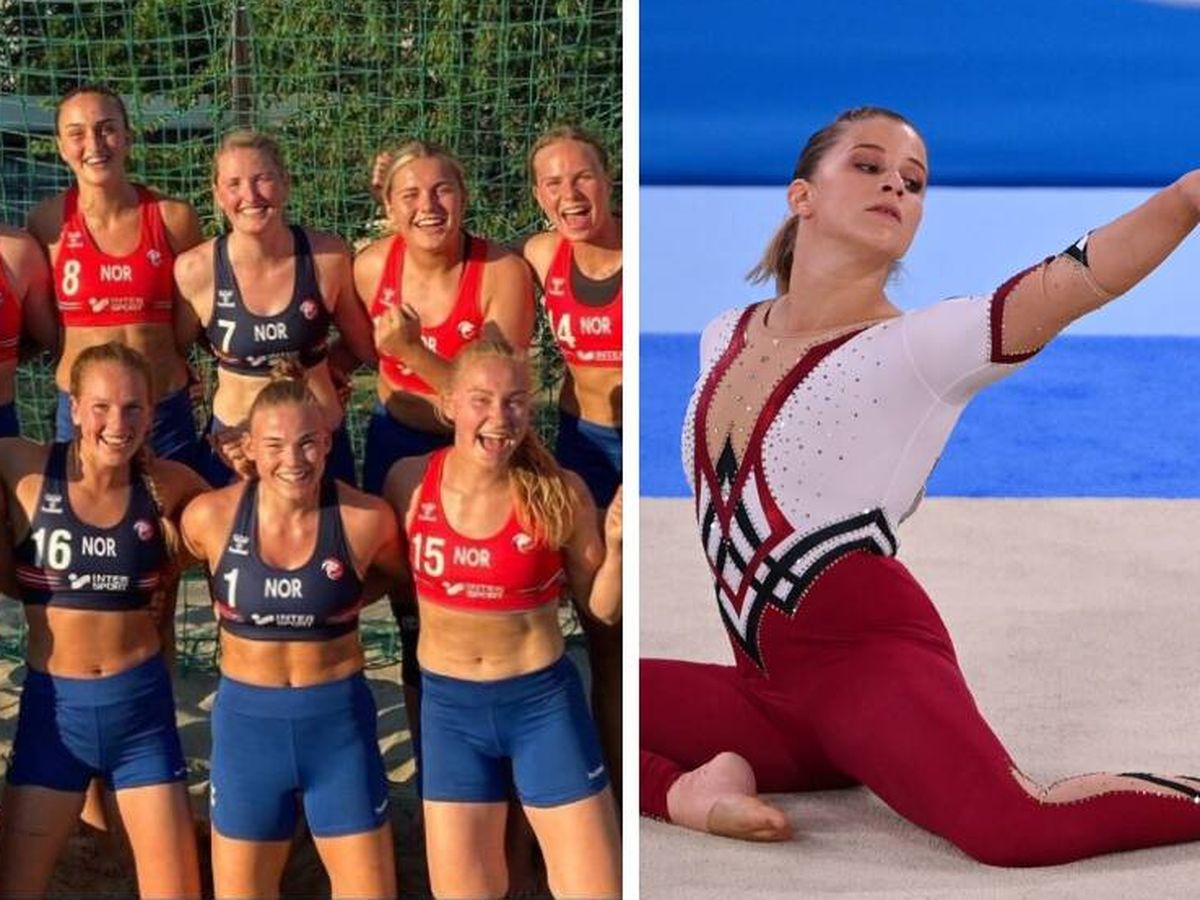Foto: A la izquierda, el equipo de balonmano playa de Noruega; a la derecha, Elisabeth Seitz, de la selección alemana de gimnasia.
