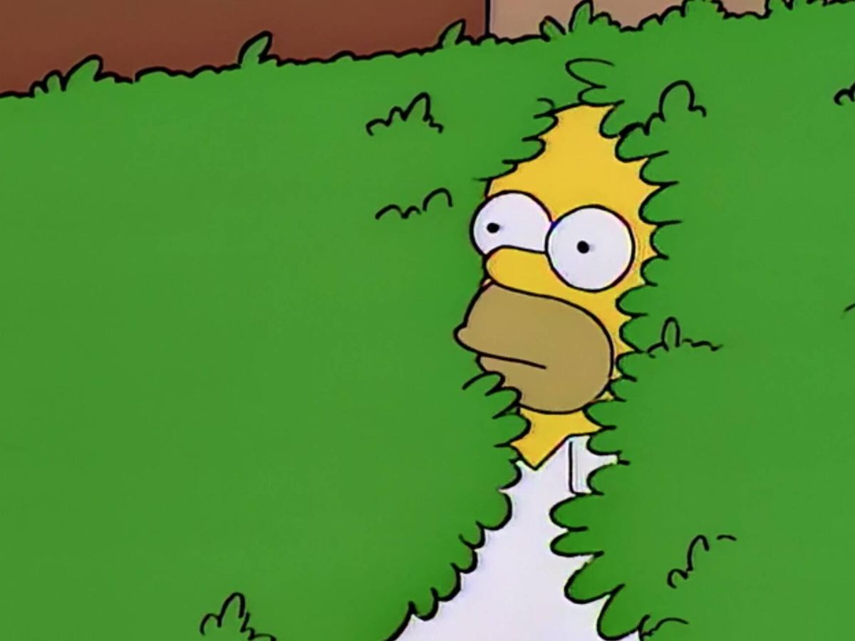 Foto: El icónico momento de 'Los Simpson' en el que Homer desaparece entre arbustos. (Disney)