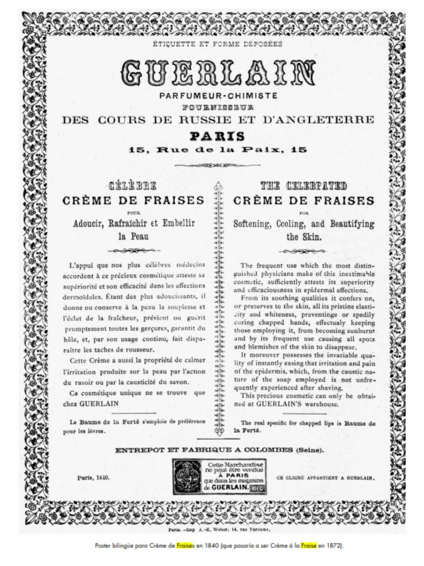 Anuncio de la época de la  Crème à la Fraise de Guerlain. (Cortesía de la marca)