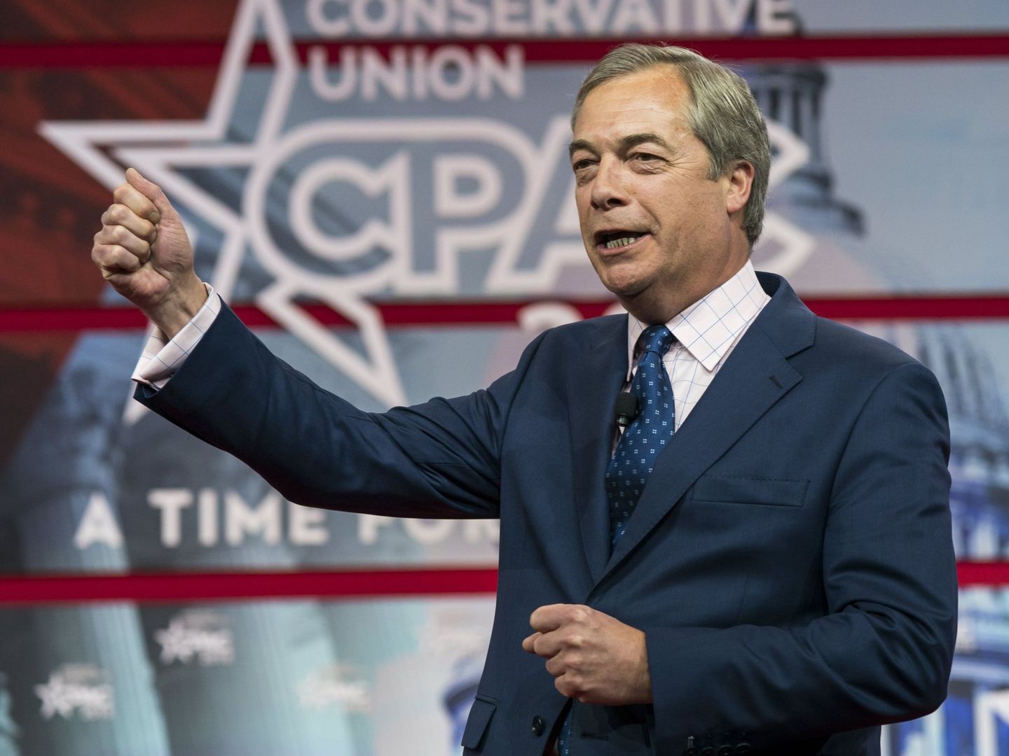 Nigel Farage en la CPAC de 2018. REUTERS