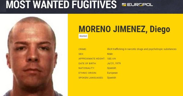 Foto: Ficha de fugitivo de Diego Moreno Jiménez. (Europol)
