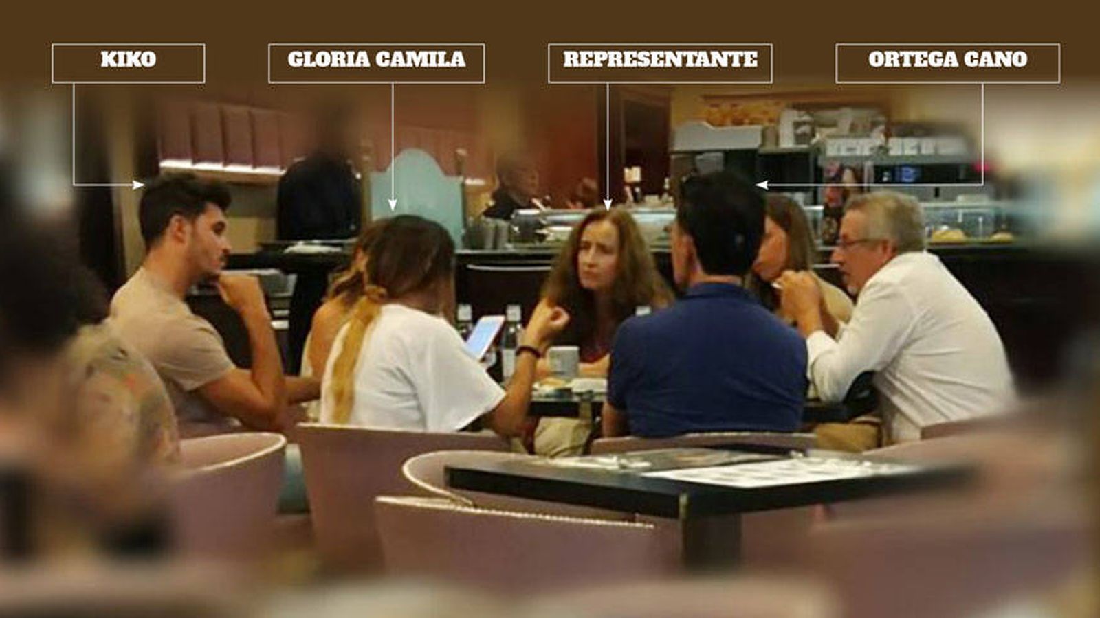 Foto: Kiko, Gloria Camila, Ortega Cano y la representante en un bar de La Moraleja. (Vanitatis)