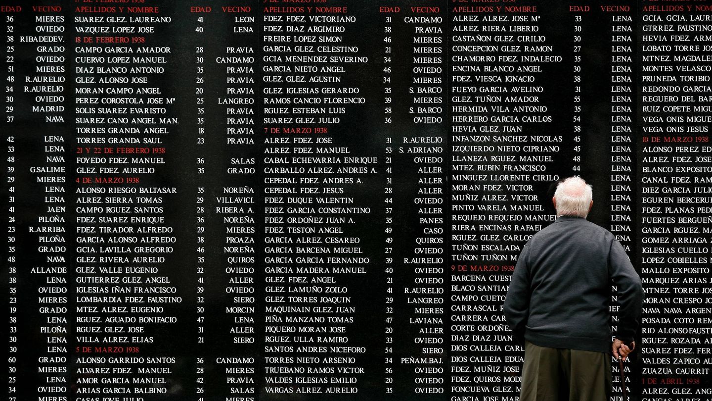 Un hombre observa los nombres de los republicanos asesinados durante la Guerra Civil en el cementerio de Oviedo. (Reuters)