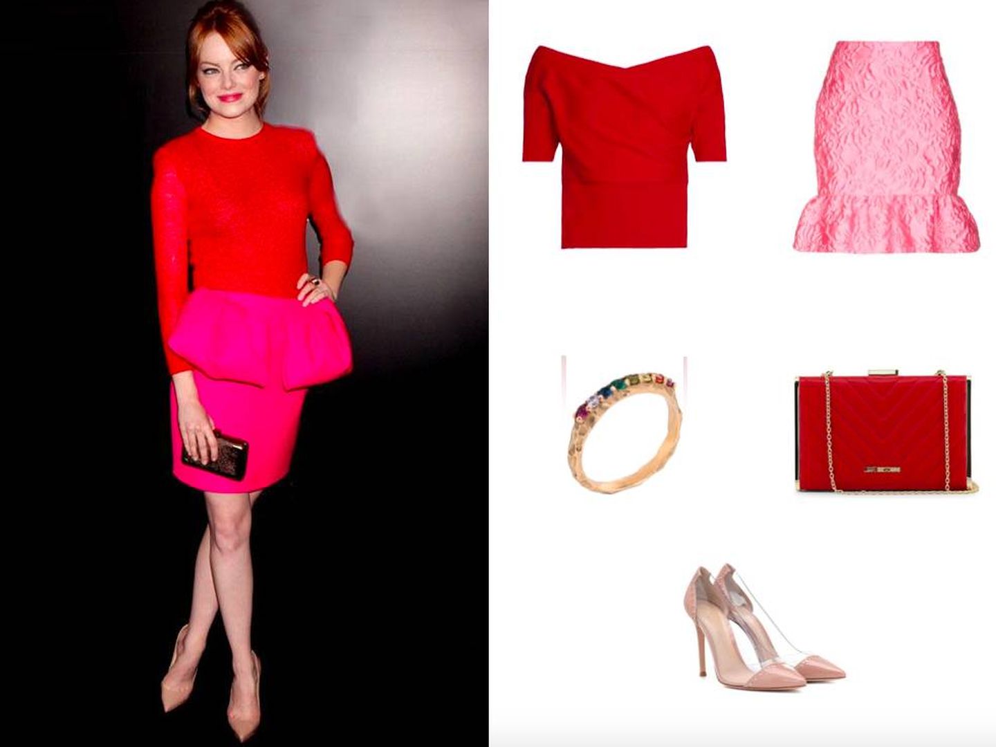 Haz tuyo el outfit de Emma Stone con el shopping que te proponemos. (Pinterest)