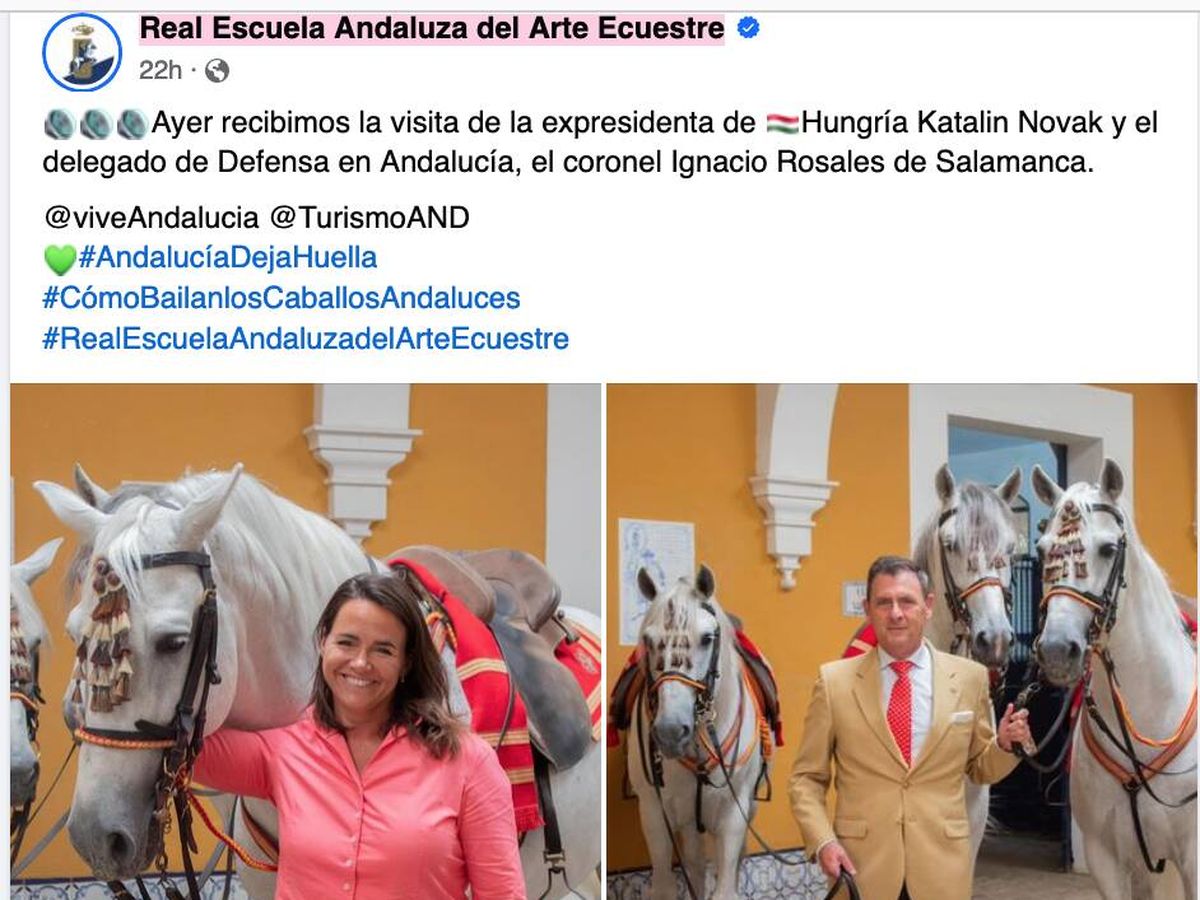 Foto: Una fotografía, luego eliminada, de la presidenta húngara en Andalucía (Facebook)
