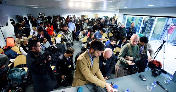 Foto: La sala de prensa en la que compareció Puigdemont en Bruselas (Efe)