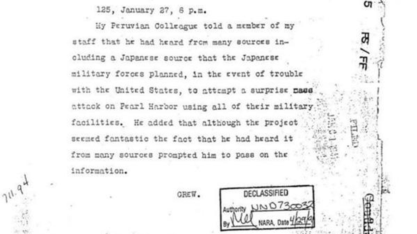 Foto: La copia del telegrama que podría haber cambiado el curso de la II Guerra Mundial. (Universidad de Wisconsin)