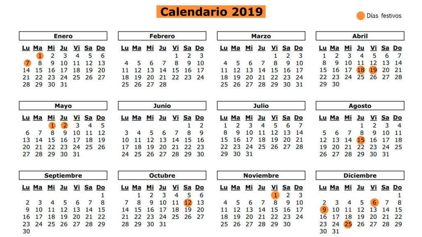Foto: Calendario laboral 2019 de la Comunidad de Madrid. (El Confidencial)