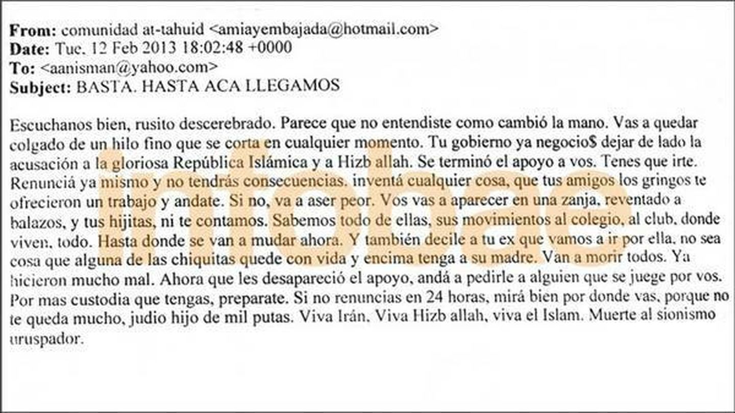 Uno de los emails contra Nisman publicado ayer en Infobae 