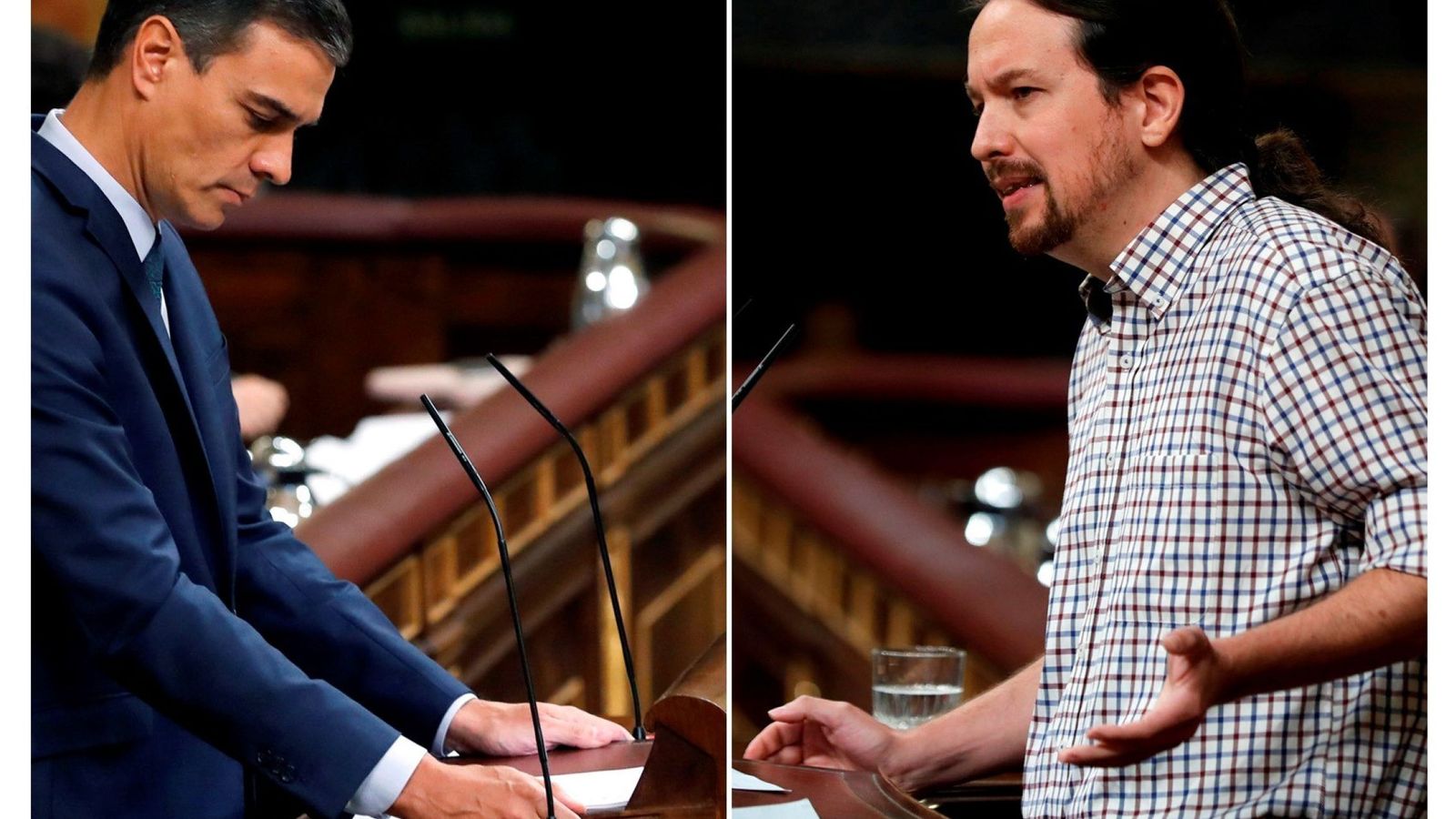 Foto: El presidente del Gobierno en funciones y el lider de Unidas Podemos, Pablo Iglesias, durante la pasada sesión de investidura. (EFE)