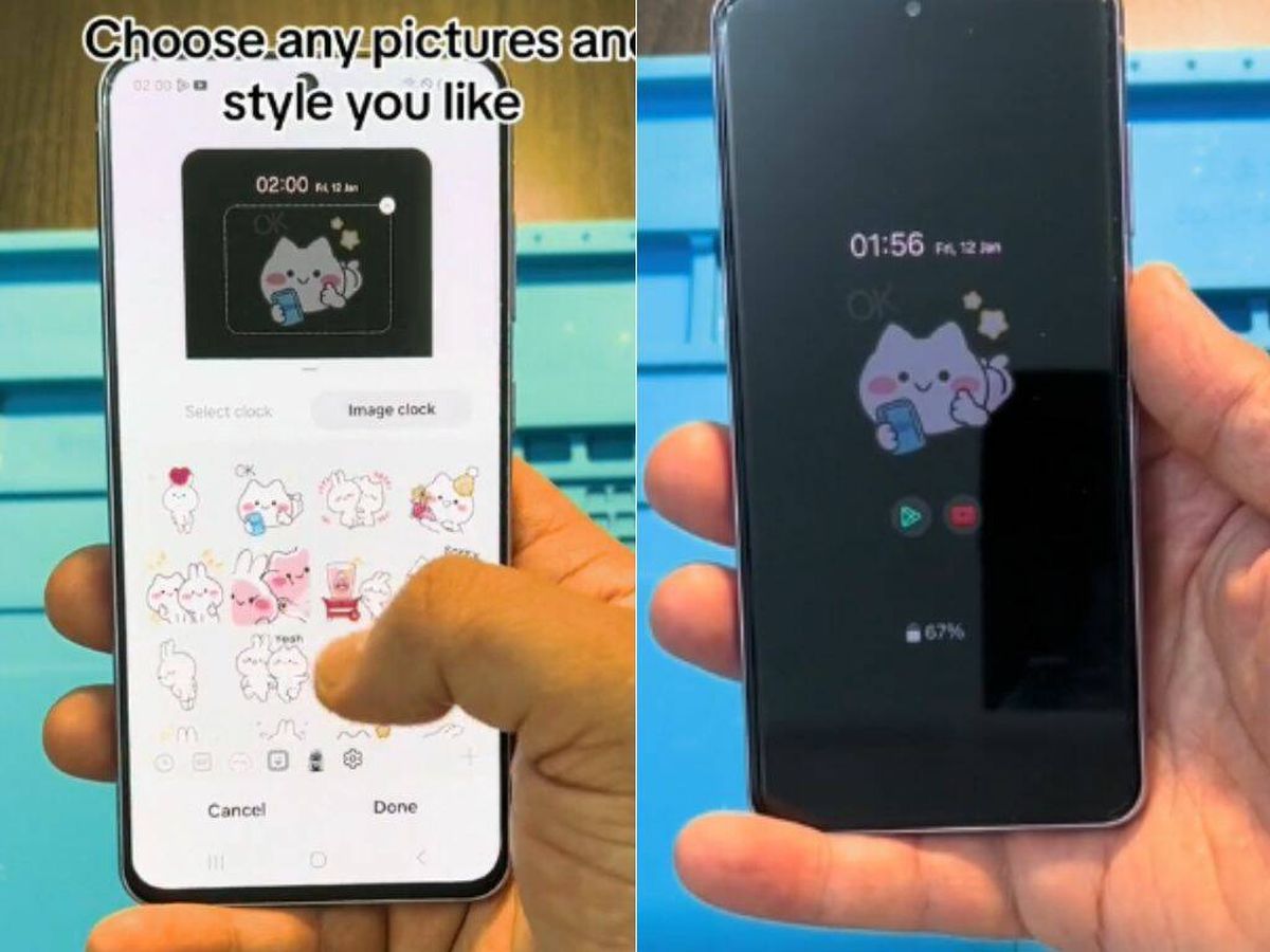 Foto: Si tienes un móvil Samsung puedes configurar un reloj muy ‘cuqui’ en tu pantalla de bloqueo (TikTok/@tricks_fix)