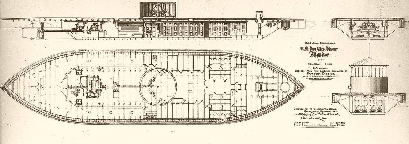 Los planos originales del USS Monitor. (Imagen: Wikimedia Commons)