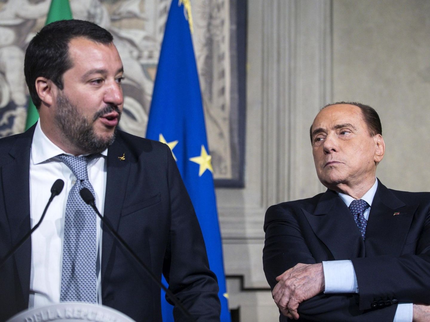 Berlusconi, con Matteo Salvini en el Palacio Quirinal de Roma, el 7 de mayo de 2018. (EFE)