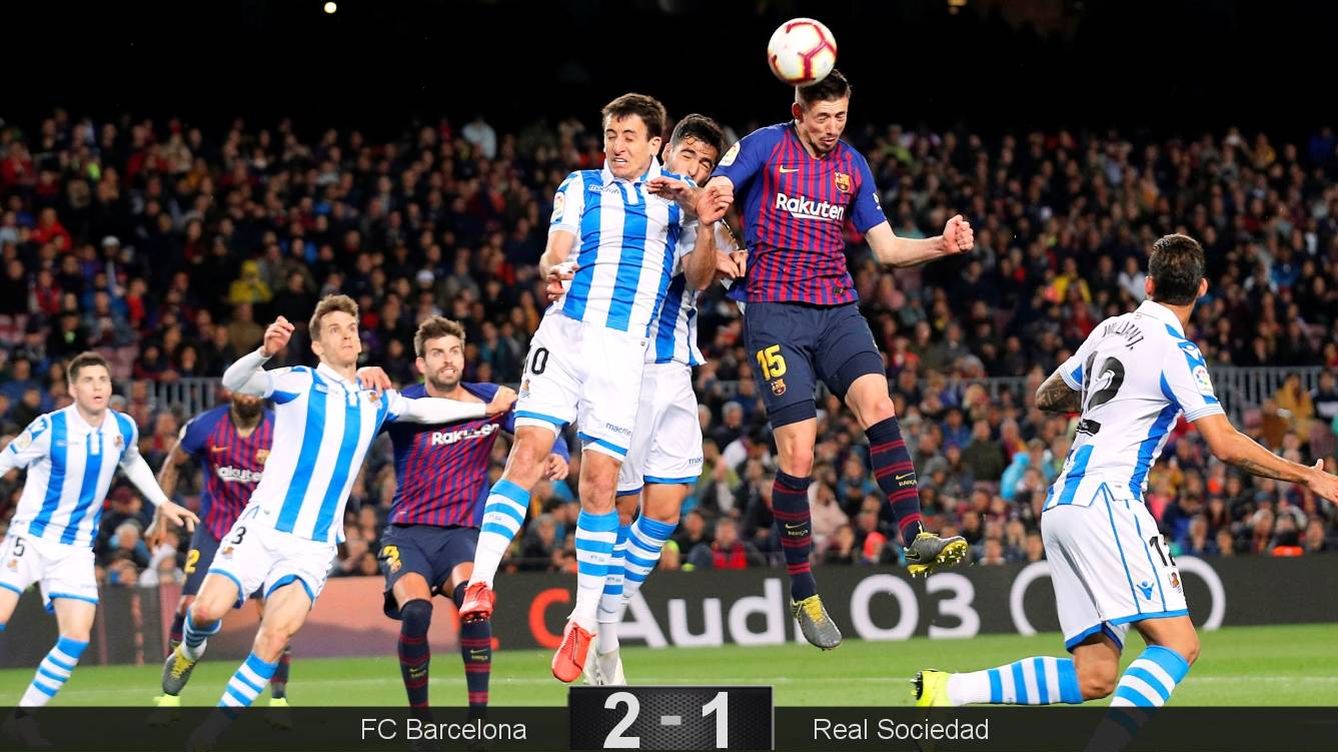 Foto: La acción del gol de Lenglet en el FC Barcelona-Real Sociedad. (Reuters)