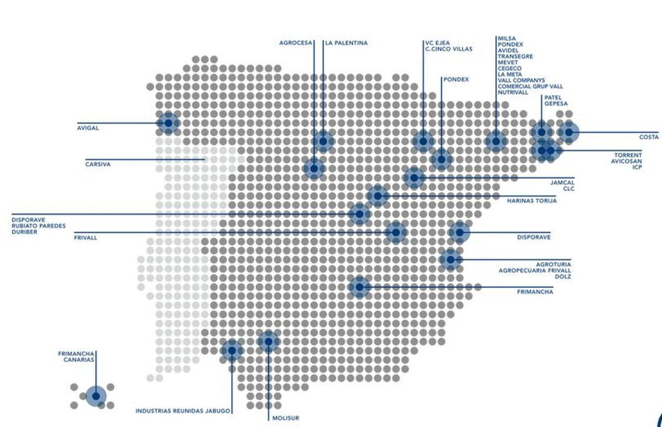 Mapa de las filiales del Grupo Vall Companys en España