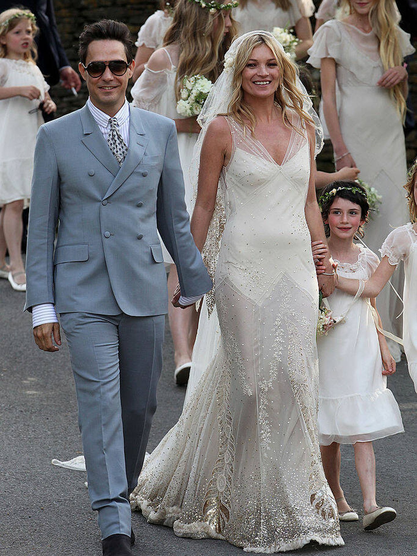 Kate Moss, vestida de novia en su boda en 2011. (Getty)