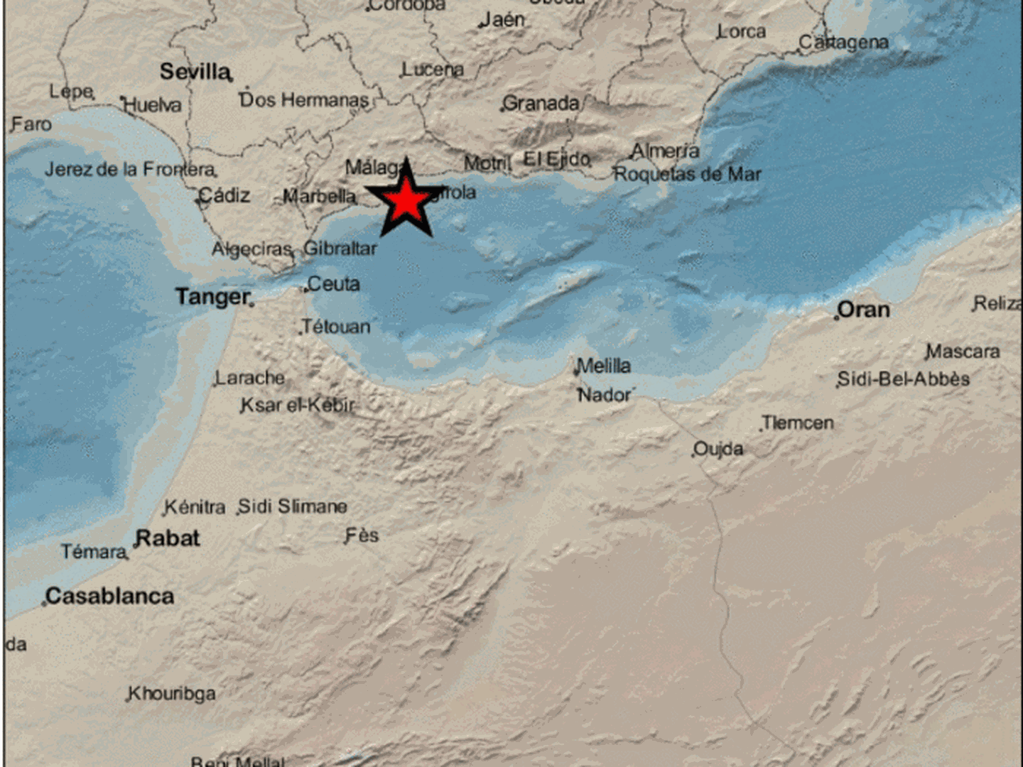 Epicentro del terremoto en las proximidades de Torremolinos. (IGN)