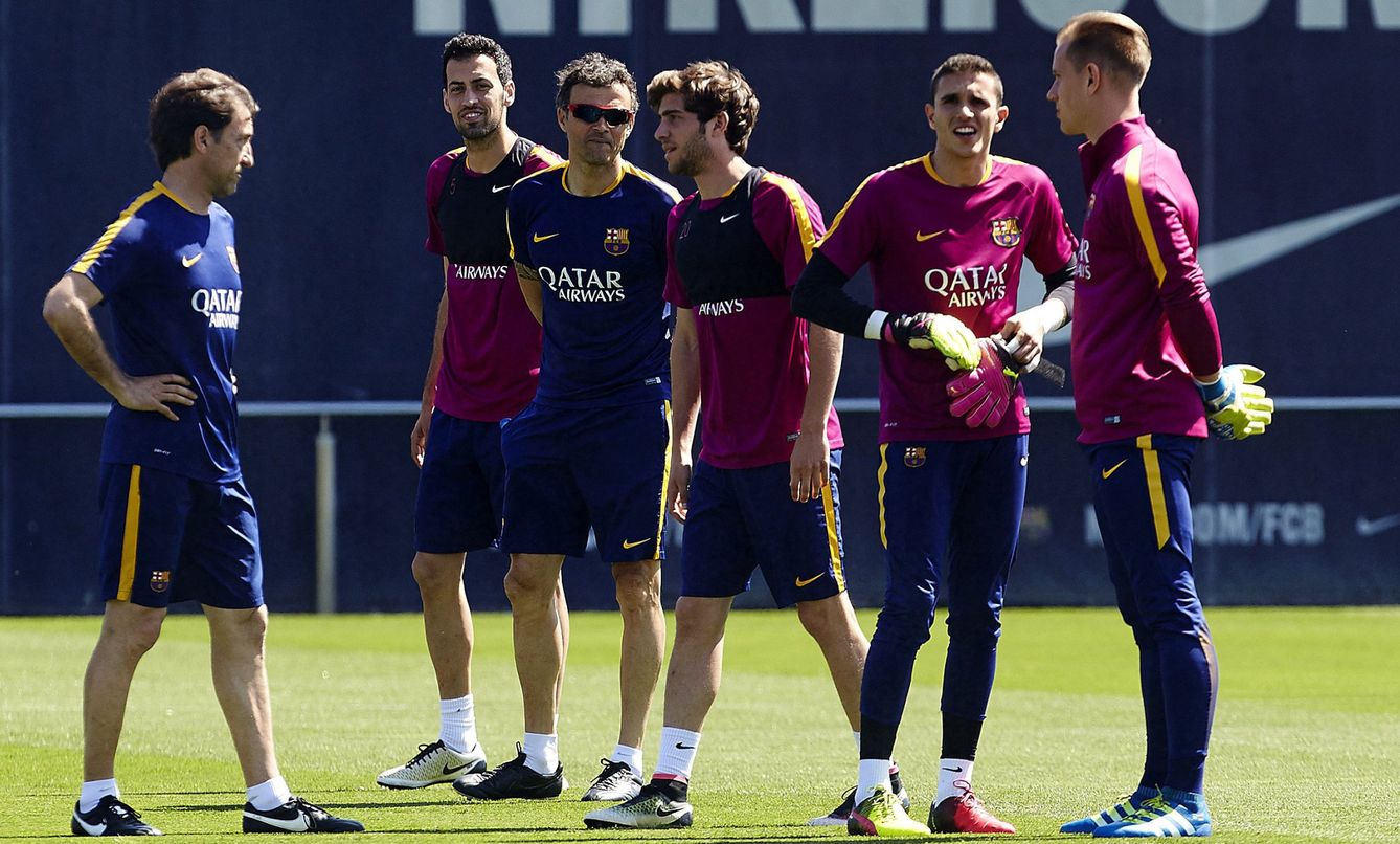 Los jugadores del FC Barcelona, duratne el entrenamiento. Foto: Alejandro García (EFE)