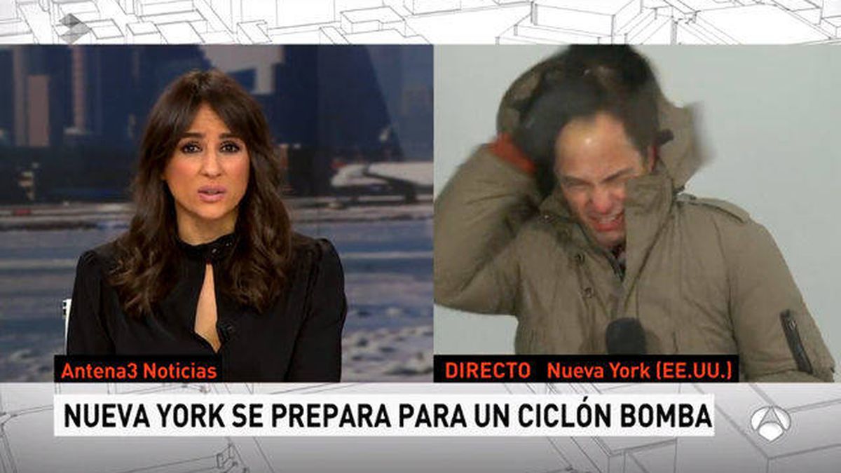 José Ángel Abad sufre en directo la furia de la tormenta de nieve en Nueva York