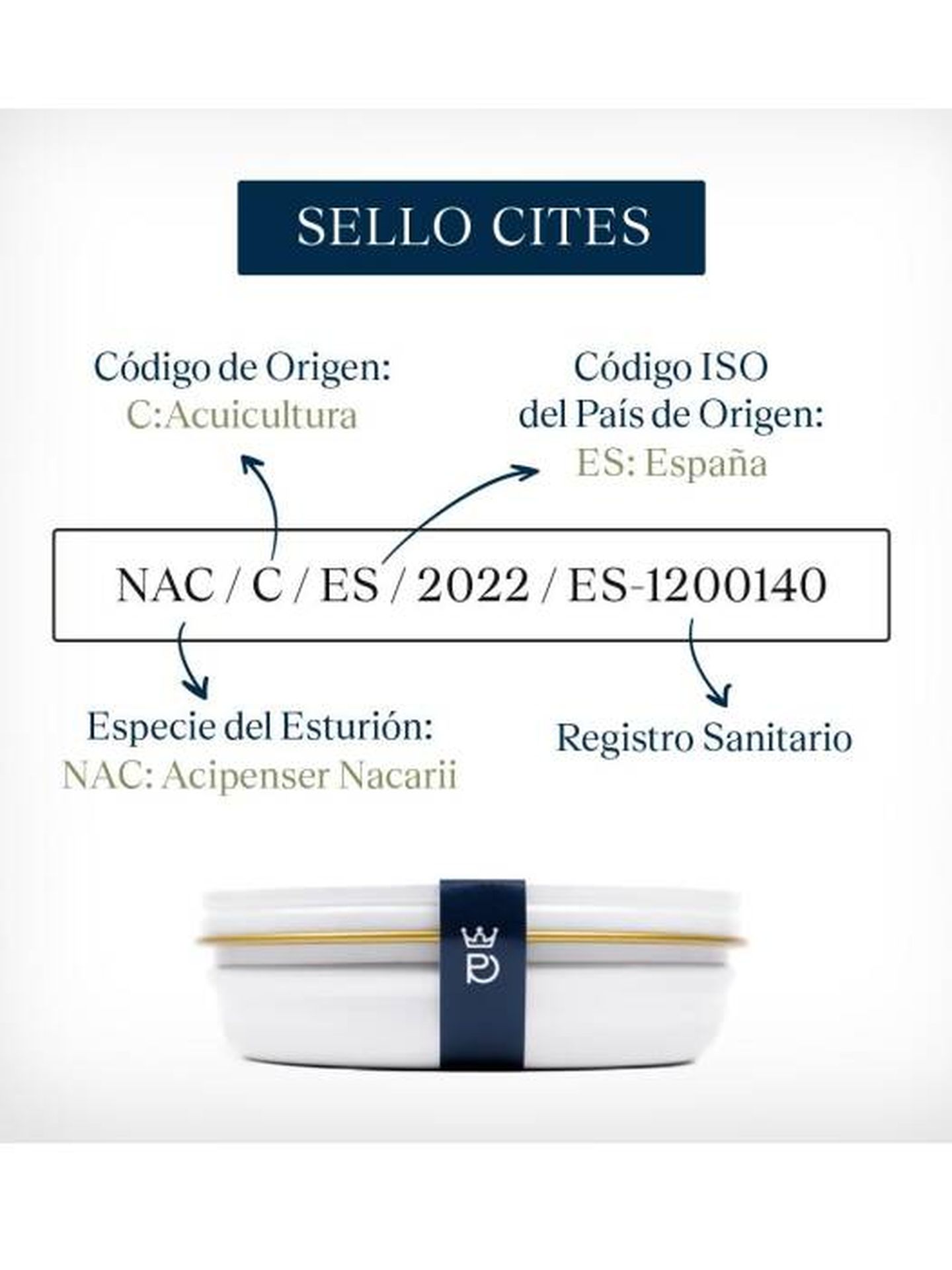 Código CITES que debe sellar todo caviar comercializado. (Cortesía)
