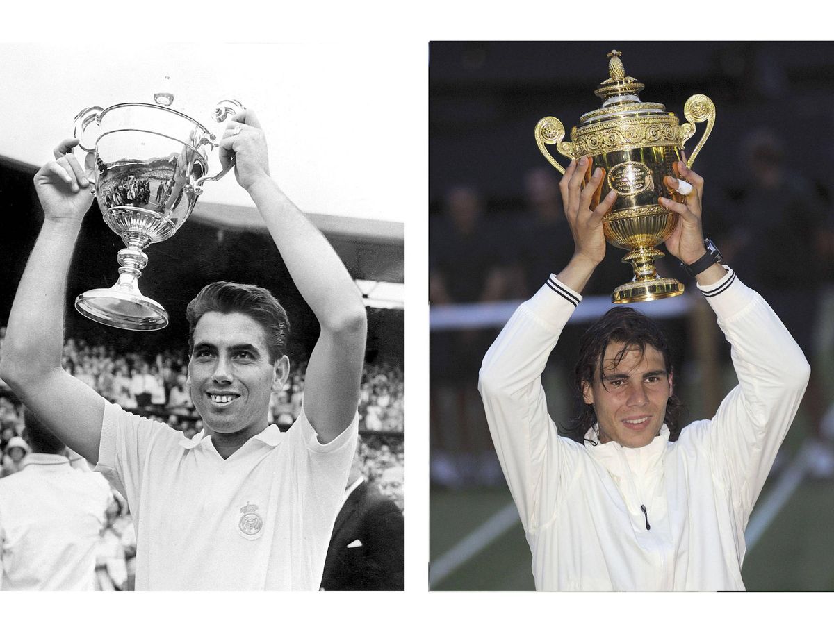 Foto: Rafael Nadal y Manolo Santana, tras ganar en Wimbledon. (EFE/Archivo/A.A/Sergio Carmona)