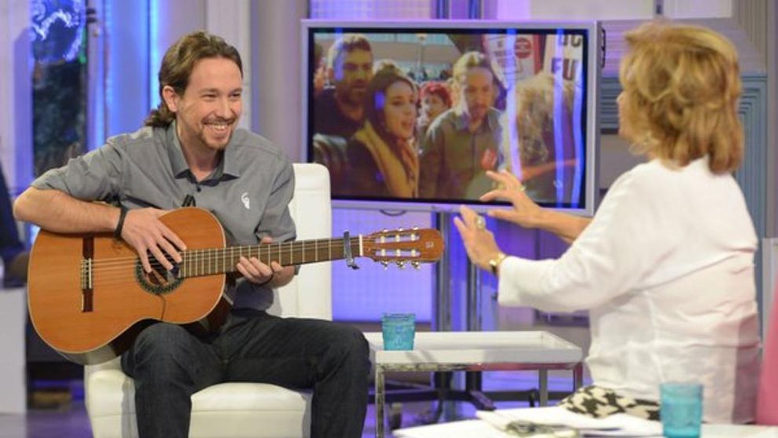 Foto: Pablo Iglesias en '¡Qué tiempo tan feliz!' con María Teresa Campos (Telecinco)