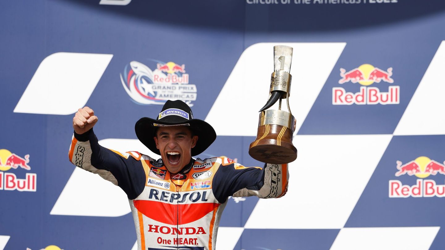 Márquez, celebrando su victoria en el Gran Premio de Austin. (EFE)