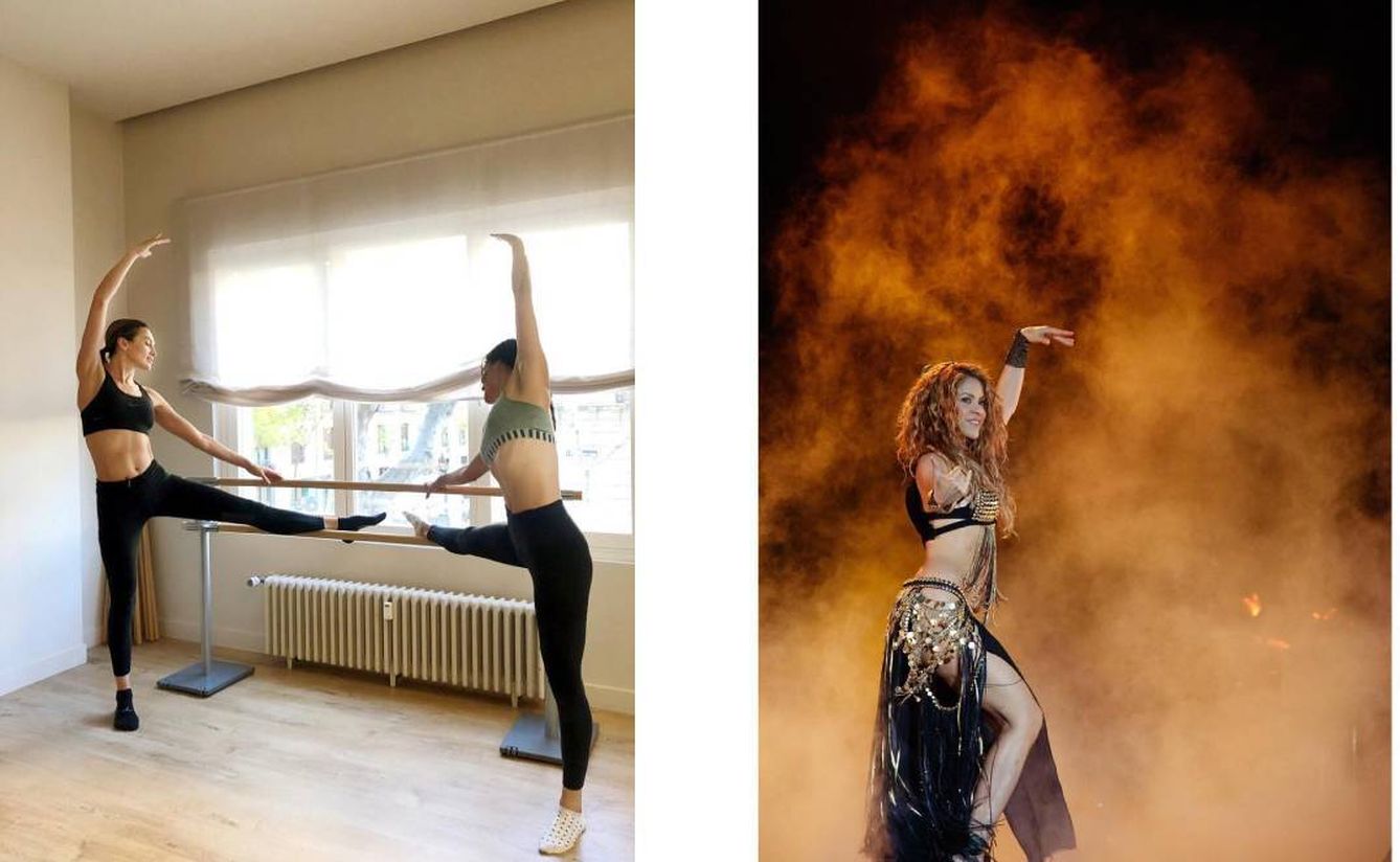 Nieves Álvarez practicando yoga y Shakira la danza del vientre. (Instagram)