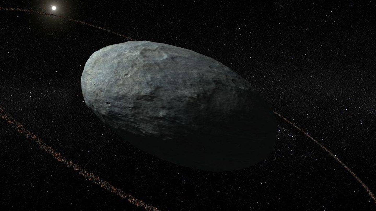 Ilustración del planeta Haumea con su anillo (IAA-CSIC)