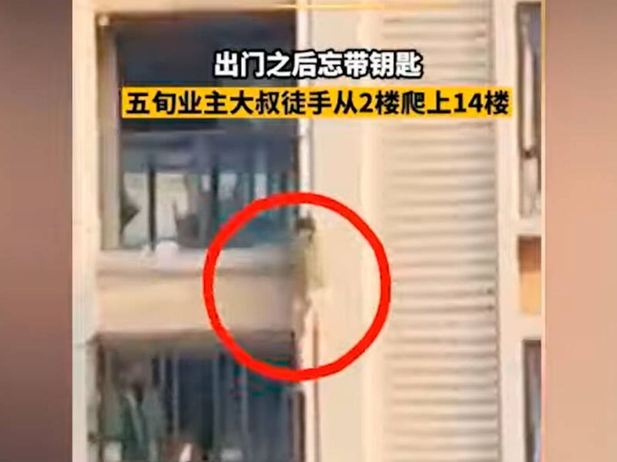 Foto: El hombre subió agarrándose a las tuberías y descansando en los balcones (YouTube)