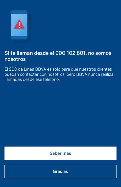 Mensaje de alerta en la 'app' de BBVA (R.Badillo)