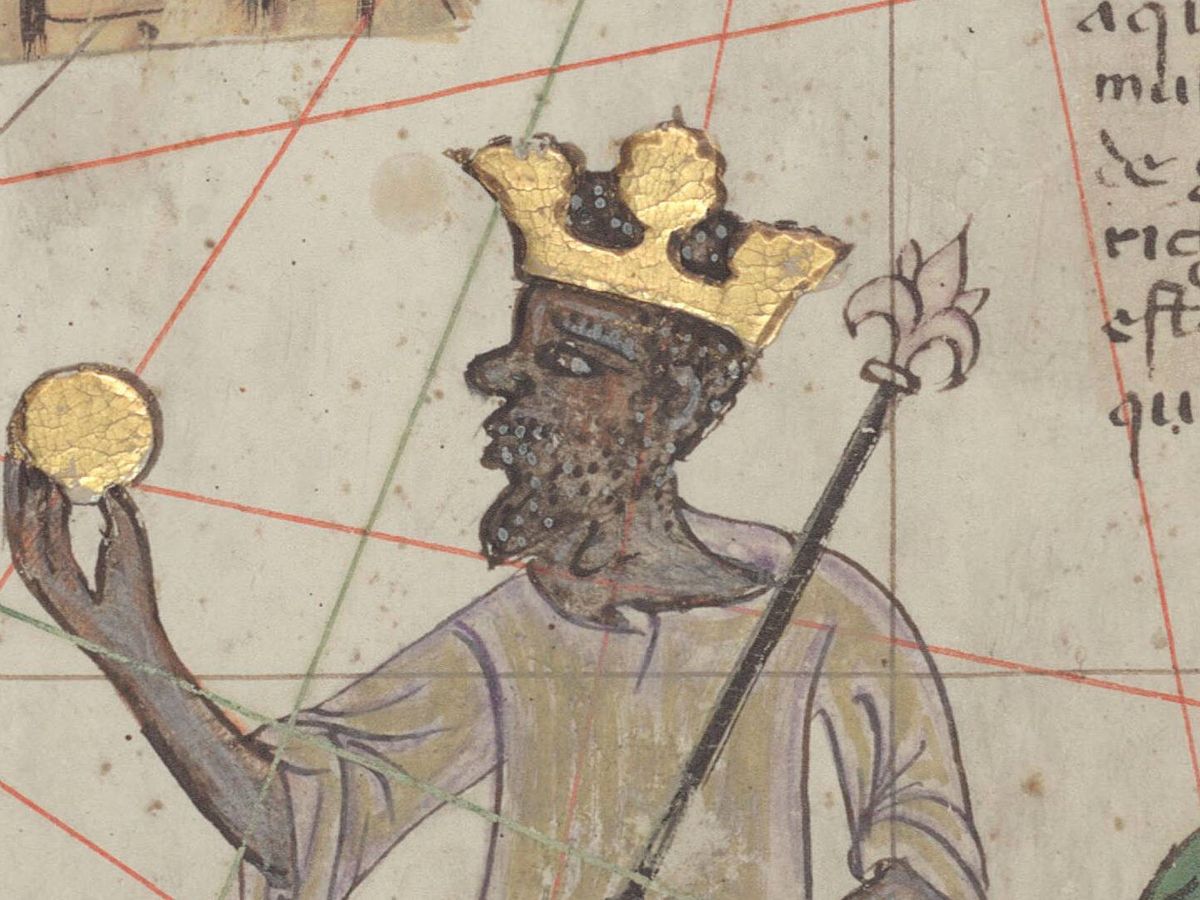 Foto: Musa I de Malí, emperador de Imperio Maliense, retratado en el Atlas Catalán (1375) del mallorquín Cresques Abraham. (Wikimedia Commons)