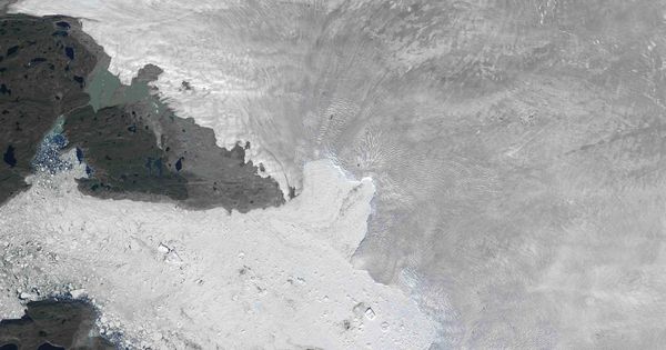 Foto: El glaciar Jakobshavn, en una imagen por satélite de la NASA