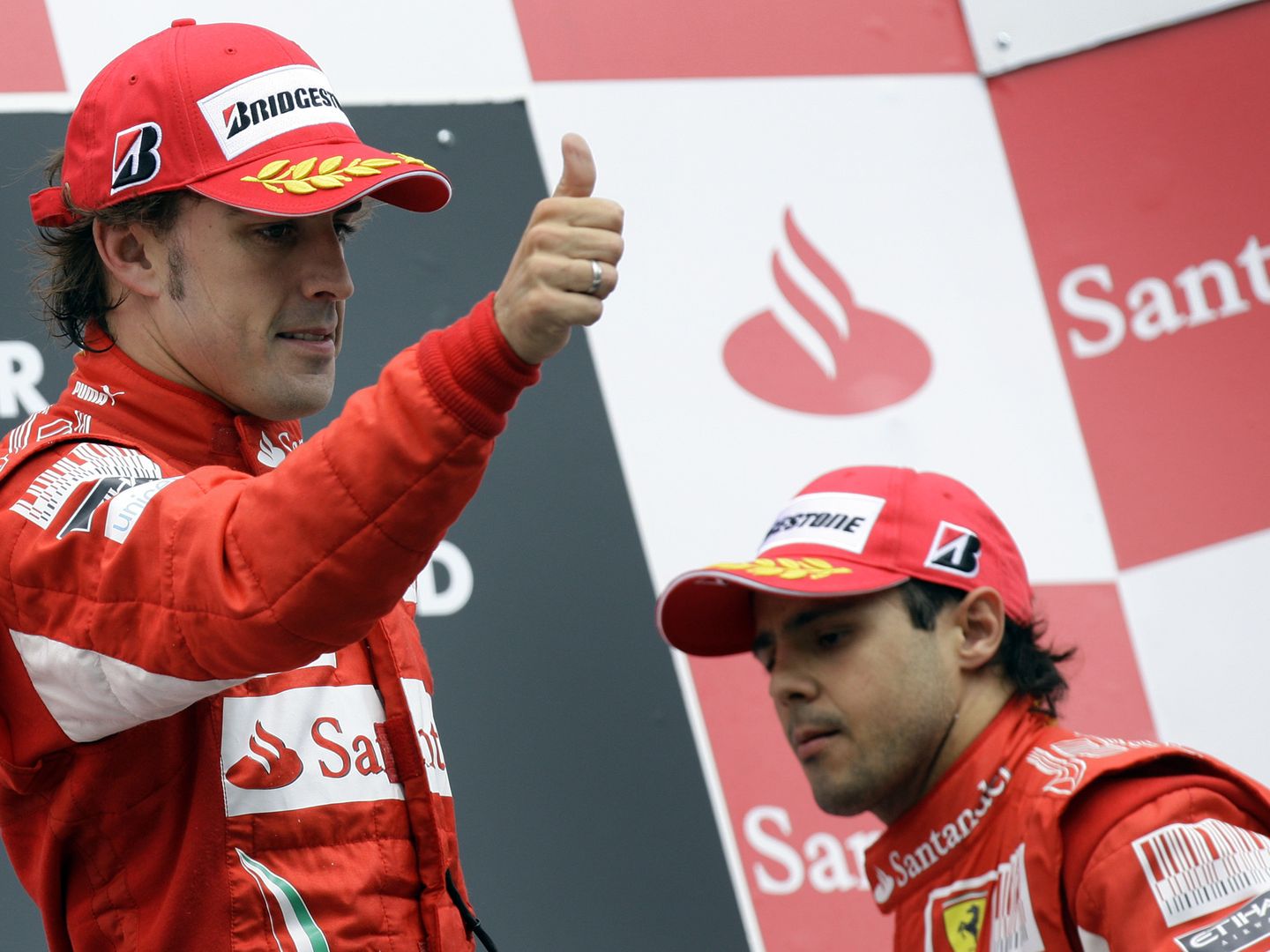 Alonso y Massa en el podio del GP de Alemania de 2010.