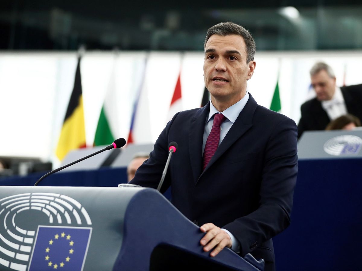 Foto: El presidente del Gobierno español, Pedro Sánchez, interviene en el pleno del Parlamento Europeo en enero de 2019. (EFE)