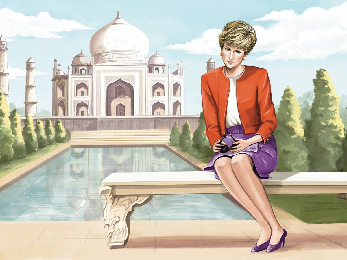 Foto: La princesa Diana, ante el Taj Mahal. (Ilustración: Pedro Fernández)