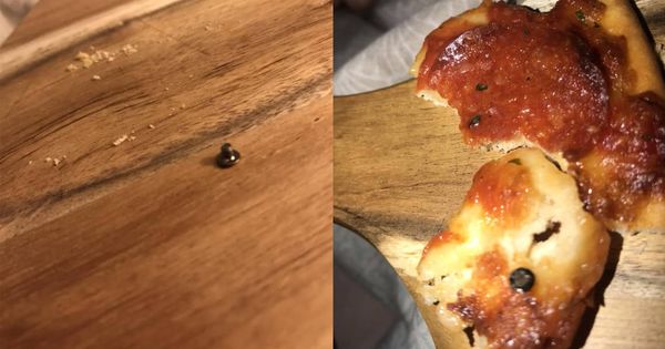 Foto: Dos imágenes del tornillo que Ron Bishop encontró en la pizza (Foto: Facebook)