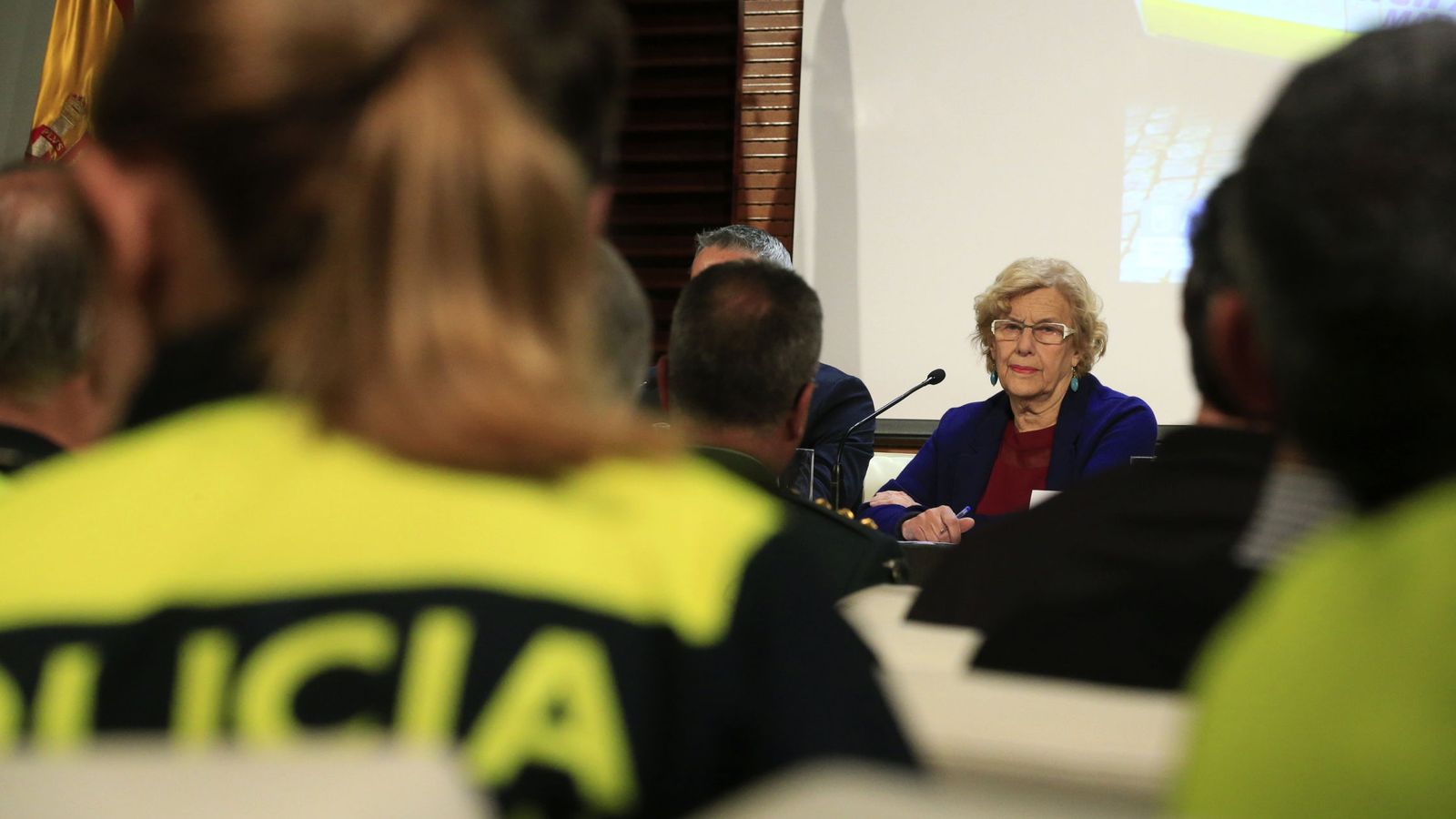 Foto: Manuela Carmena, alcaldesa de Madrid, durante la presentación del Plan Director de la Policía Municipal. (EFE)
