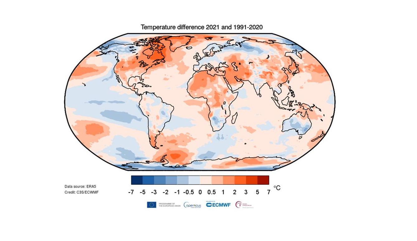 Anomalías de temperatura en 2021. (Copernicus)