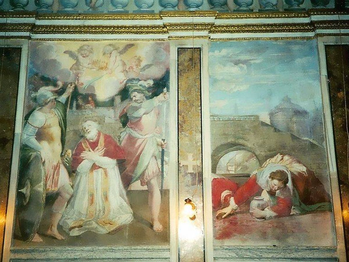 Foto: El martirio del papa Aniceto, fresco en la iglesia que lleva su nombre en Roma